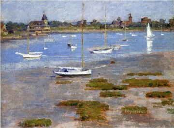 Marea baja El barco impresionista Riverside Yacht Club Theodore Robinson Pinturas al óleo